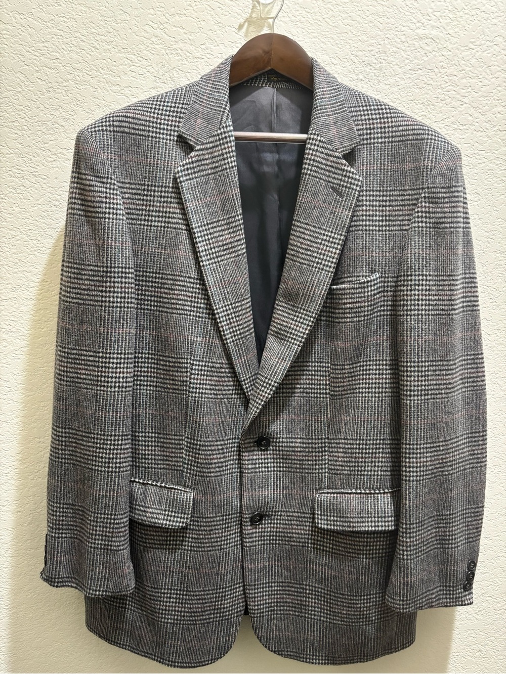 Ron Chereskin Men’s 44 Camel Hair Blend Gray Glen Plaid Blazer Sport Coat